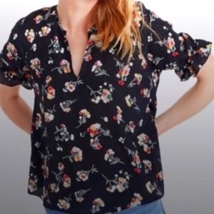 NWT Madewell Silk Notched Ruffle Cuff Blouse